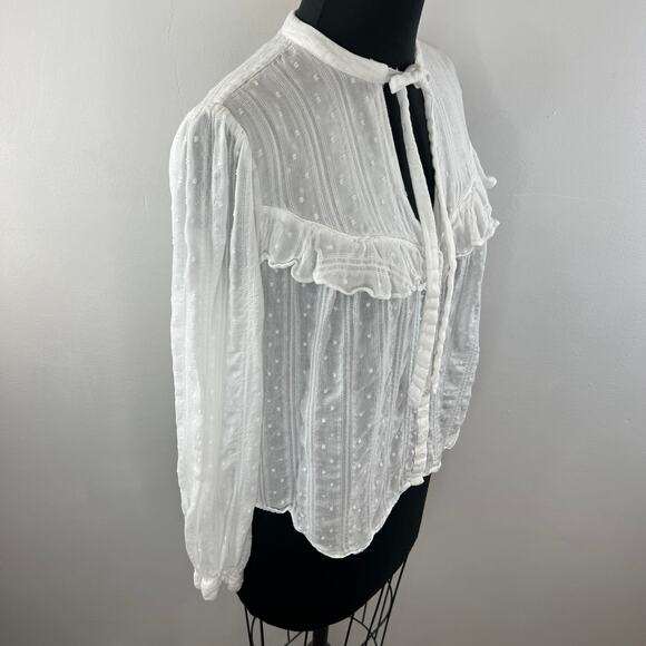 FREE PEOPLE White Ivory Blissful Beginnings Swiss Dot Cottage-core Blouse Top S - Picture 5 of 8